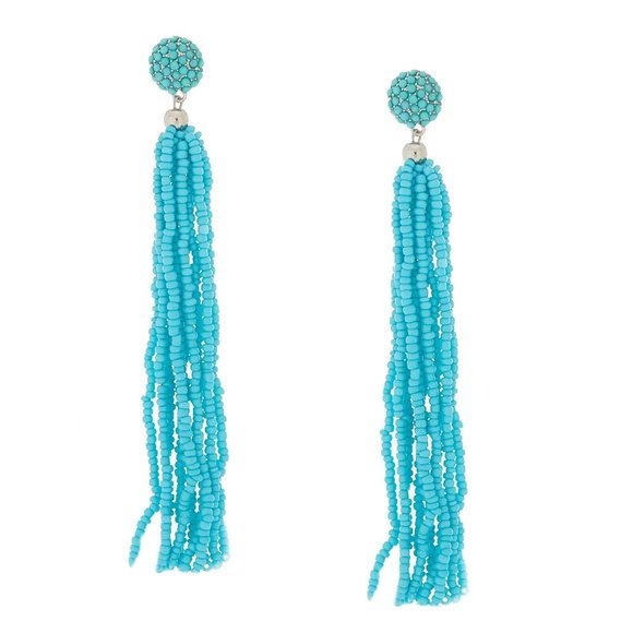 NEW Turquoise 4.5" Beaded Tassel Drop Earrings NWT - Picture 5 of 6